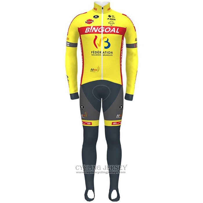 2021 Cycling Jersey Wallonie Bruxelles Yellow Long Sleeve And Bib Tight